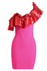 Załaduj obraz do przeglądarki galerii, Gorąca Różowa Sukienka Koktajlowa Na Jedno Ramię Z Falbankami