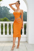 Załaduj obraz do przeglądarki galerii, Pomarańczowy Gorset Wycięty Bodycon Sukienka Koktajlowa