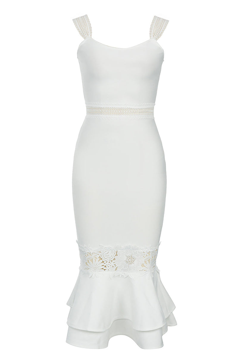 Załaduj obraz do przeglądarki galerii, Białe ramiączka Bodycon Sukienka koktajlowa z marszczeniami