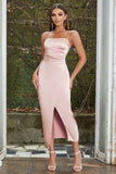 Dusty Rose Spaghetti Straps Wrap Sukienka koktajlowa z rozcięciem