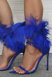 Royal Blue Feather Spiczaste palce Sandały Stiletto