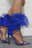 Załaduj obraz do przeglądarki galerii, Royal Blue Feather Spiczaste palce Sandały Stiletto