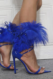 Royal Blue Feather Spiczaste palce Sandały Stiletto