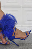 Royal Blue Feather Spiczaste palce Sandały Stiletto