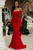 Załaduj obraz do przeglądarki galerii, Syrena Czerwień Z Ramion Długa Sukienka Na Studniówkę Z Marszczeniami