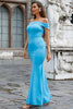Załaduj obraz do przeglądarki galerii, Jasnoniebieski Z Ramienia Syrena Długa Sukienka Na Studniówkę