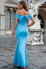 Załaduj obraz do przeglądarki galerii, Jasnoniebieski Z Ramienia Syrena Długa Sukienka Na Studniówkę