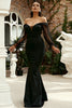 Załaduj obraz do przeglądarki galerii, Czarna Z Ramienia Syrena Długa Sukienka Na Studniówkę