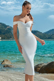 White Off the Shoulder Bodycon Sukienka koktajlowa z rozcięciem
