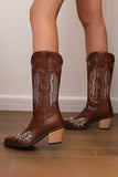 Czarny haft Mid Calf Chunky Heel Western Boots