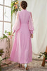 Załaduj obraz do przeglądarki galerii, A-Line Długie rękawy Candy Różowa sukienka formalna z kwiatami 3D