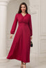Załaduj obraz do przeglądarki galerii, A-Line V-Neck Bordowa sukienka formalna z długim rękawem