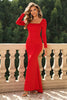 Załaduj obraz do przeglądarki galerii, Kwadratowy dekolt Czerwony gorset Formalna sukienka z długimi rękawami
