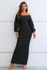 Załaduj obraz do przeglądarki galerii, Syrenka Off The Shoulder Czarna sukienka formalna z bufiastymi rękawami