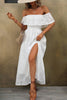 Załaduj obraz do przeglądarki galerii, Biała letnia sukienka w kształcie litery A z rozcięciem