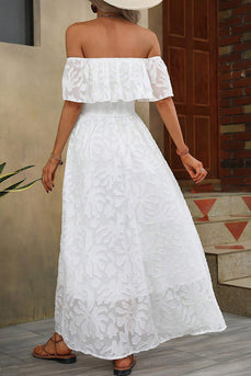 Biała letnia sukienka w kształcie litery A z rozcięciem