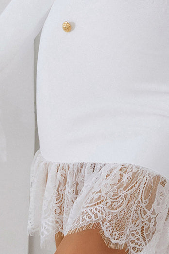 Biała syrenka sukienka bodycon z kwadratowym dekoltem i długimi rękawami