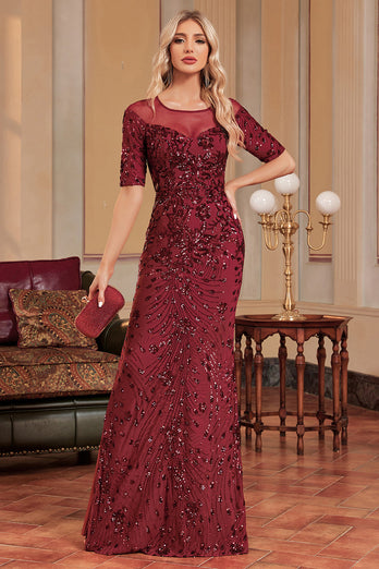 Brokatowa Burgundia Sukienka Syrenka Na Studniówkę Z Cekinami