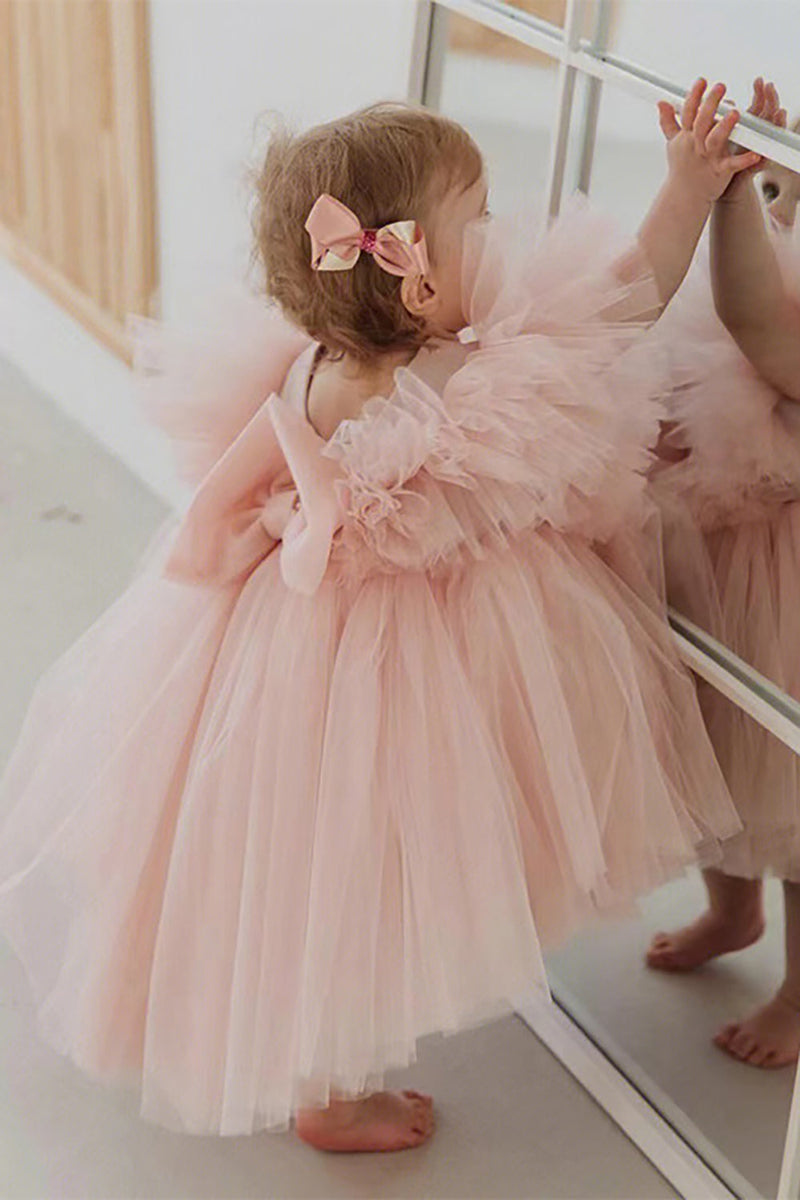 Załaduj obraz do przeglądarki galerii, Różowa tiulowa sukienka dla dziewczynki z kapturkiem