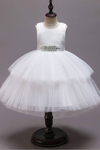 Biała warstwowa sukienka w kwiaty z koronką w kształcie litery A
