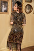 Załaduj obraz do przeglądarki galerii, Cekinowe Złota Sukienka Lata 20 Z Frędzlami