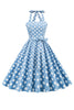 Załaduj obraz do przeglądarki galerii, Niebieski Sukienka W Groszki Lata 50 Kantar