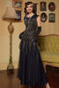 Załaduj obraz do przeglądarki galerii, Czarna Srebrna Cekiny Długa Sukienka Lata 20
