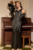 Załaduj obraz do przeglądarki galerii, Czarna Srebrna Cekiny Długa Sukienka Lata 20