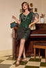 Załaduj obraz do przeglądarki galerii, Czarna zielona sukienka lata 20 z cekinami