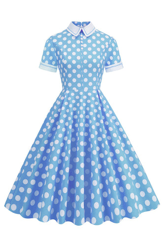 Hepburn Style Polka Dots Vintage Sukienka Z Krótkim Rękawem