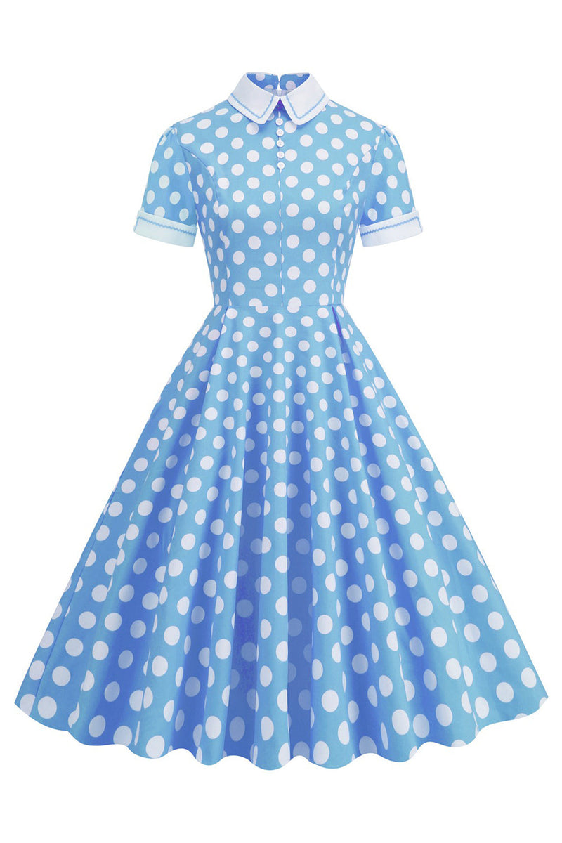 Załaduj obraz do przeglądarki galerii, Hepburn Style Polka Dots Vintage Sukienka Z Krótkim Rękawem