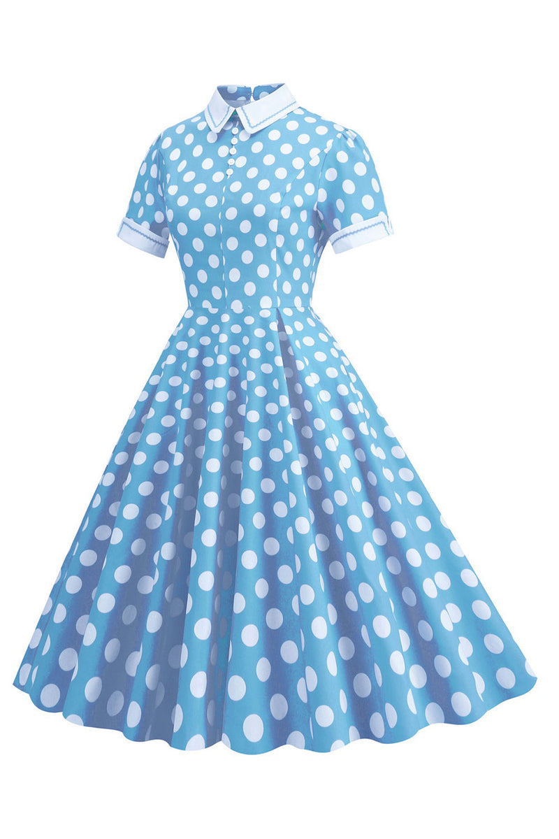 Załaduj obraz do przeglądarki galerii, Hepburn Style Polka Dots Vintage Sukienka Z Krótkim Rękawem