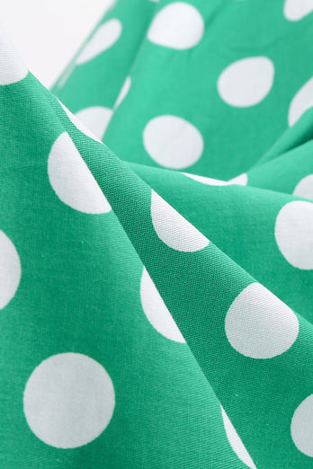 Zielona biała sukienka w kropki vintage z krótkim rękawem