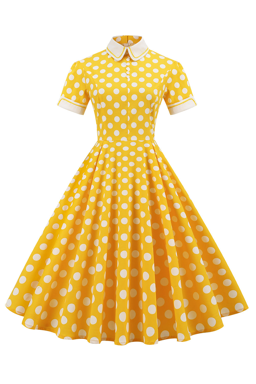 Żółta polka Dots Wiosna 1950s Sukienka
