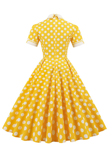 Żółta polka Dots Wiosna 1950s Sukienka
