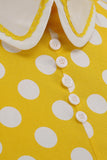 Żółta polka Dots Wiosna 1950s Sukienka