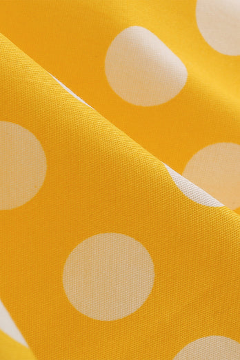 Żółta polka Dots Wiosna 1950s Sukienka