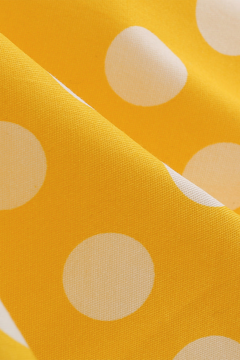 Załaduj obraz do przeglądarki galerii, Żółta polka Dots Wiosna 1950s Sukienka