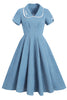 Załaduj obraz do przeglądarki galerii, Vintage Blue Solid 1950s Swing Dress