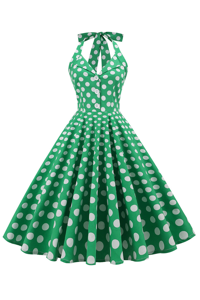 Załaduj obraz do przeglądarki galerii, Zielona Sukienka Lata 50 Kantar W Groszki
