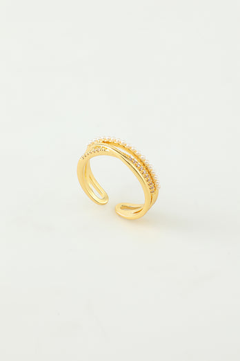 Złoty cyrkonowy pierścionek z perłą