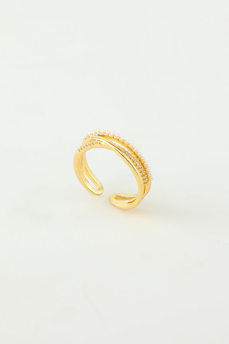 Załaduj obraz do przeglądarki galerii, Złoty cyrkonowy pierścionek z perłą