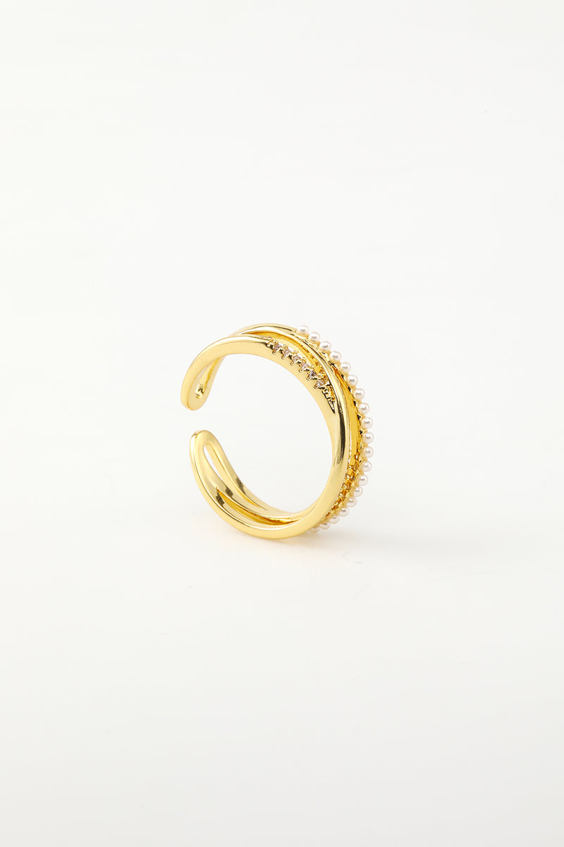 Załaduj obraz do przeglądarki galerii, Złoty cyrkonowy pierścionek z perłą