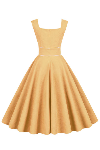 Żółta Sukienki Lata 50 z Kieszenie