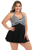 Plus Size Czarno-Białe Pasiaste Stroje Kąpielowe