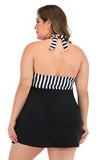 Plus Size Czarno-Białe Pasiaste Stroje Kąpielowe