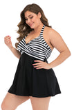 Plus Size Czarno-Białe Pasiaste Stroje Kąpielowe