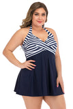 Plus Size Czarno-Białe Pasiaste Stroje Kąpielowe