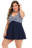 Plus Size Czarno-Białe Pasiaste Stroje Kąpielowe