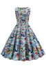 Załaduj obraz do przeglądarki galerii, Jasnoniebieska Sukienka Vintage Lata 50 w Kwiaty